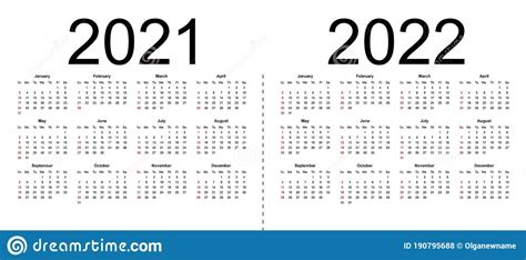 Calendar 2021 2022 Week Starts From Sunday Business Template Stock