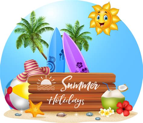 Cartoon Summer Holiday Background With Wooden Plaque Vector 05 Free