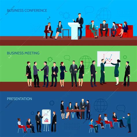 Conference Horizontal Banners With Business People Presented On