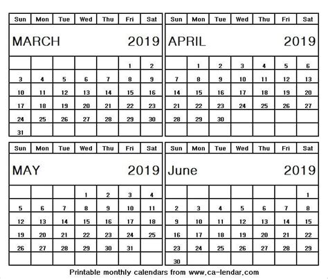 2019 March June Printable Calendar | Calendar printables ...