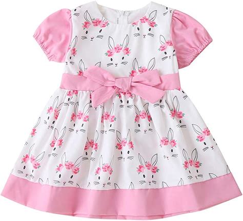 Huyghdfb Toddler Baby Girls Easter Full Print Bunny Short Sleeve Dress