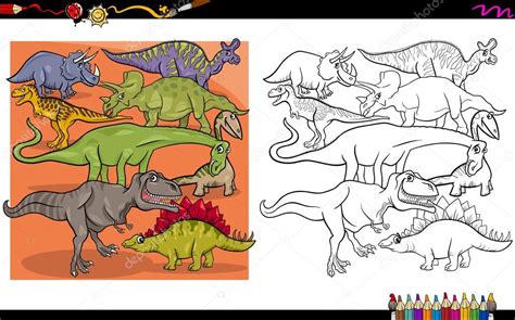 Tekenen en kleuren sjabloon met leer deze 8 dino's te tekenen met dit sjabloon. tekens van de Dino kleurplaat boek — Stockvector ...