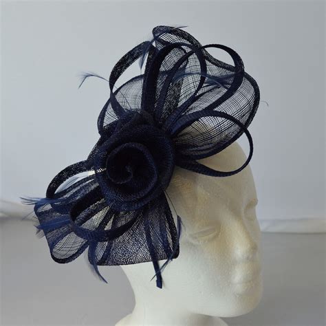 navy blue fascinator hatinator with band and clip weddings etsy