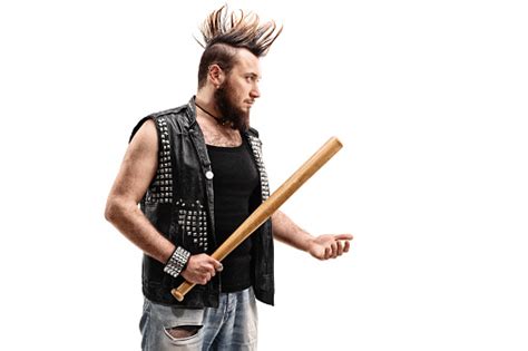 Violent Punk Rocker Holding A Baseball Bat Stock Photo Download Image