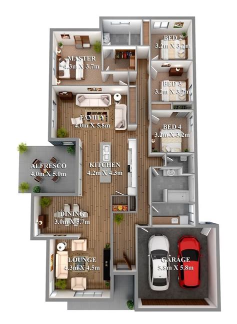 We did not find results for: 4 Bedroom 3D Home floor plans with Garage Design | Denah ...
