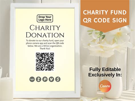 Charity Donation Fund QR Code Scan Sign Venmo Paypal Cash App - Etsy