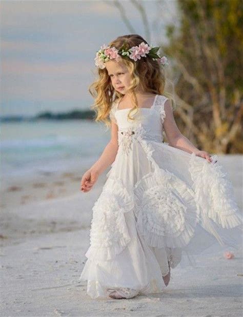 2016 Beach Flower Girls Dresses For Weddings Lace Off Shoulder Applique