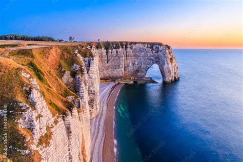 Normandy France Etretat Village Cliffs With The Manneporte Arch And