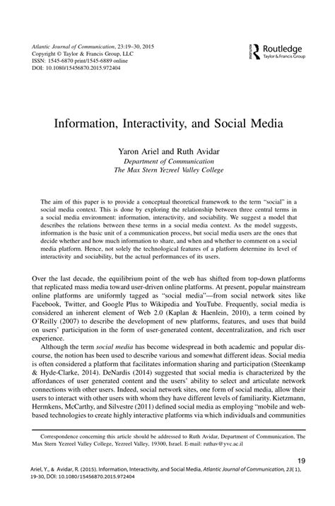 Pdf Information Interactivity And Social Media