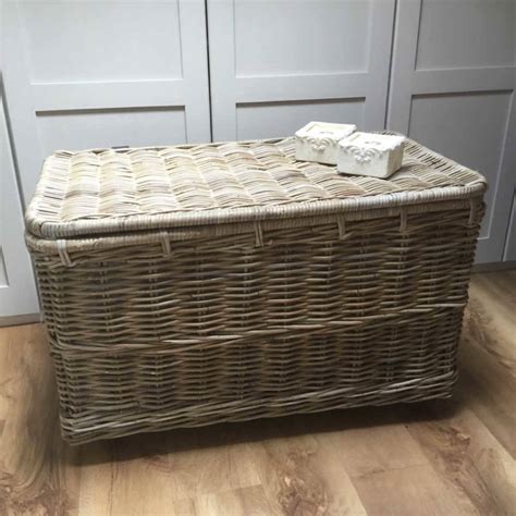 Large Wicker Hamper Baskets With Lid On Wheels By Cowshed Interiors