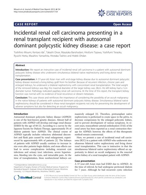 Pdf Incidental Renal Cell Carcinoma Presenting In A Renal Transplant