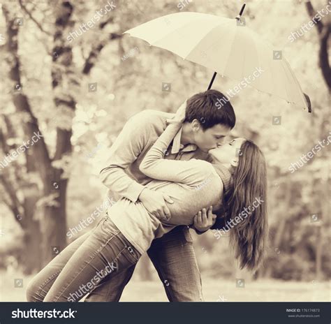 Couple Kissing Outdoor Park Stock Photo Edit Now