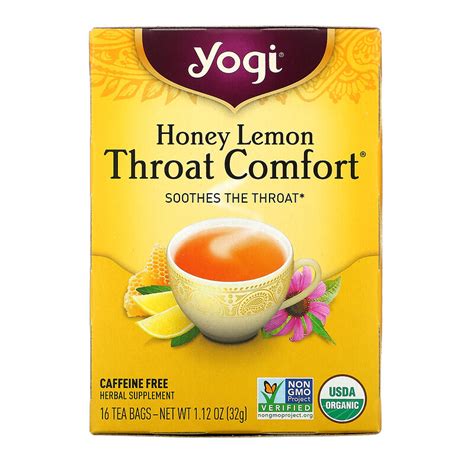 yogi tea throat comfort honey lemon caffeine free 16 tea bags 1 12 oz 32 g iherb