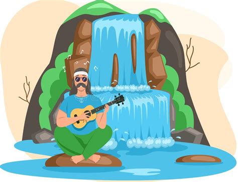 Guitar Waterfall And Flowers The Concept Of Nature Music