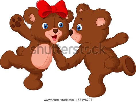 Cute Bear Couple Dancing Stock Vector Royalty Free 185198705