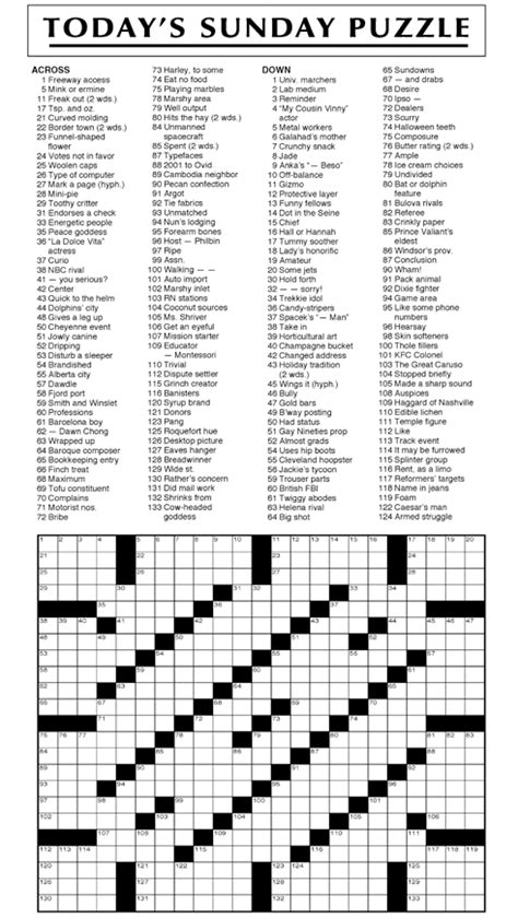 Universal Daily Crossword Puzzle Printable