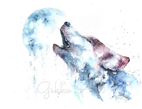 Howling Wolf Watercolour Art Print By Wildlife Artist Sandi Mower