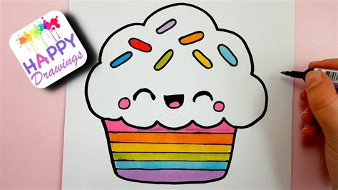 how to draw a cute rainbow cupcake easy step by step youtube cupcake drawing cute cupcake