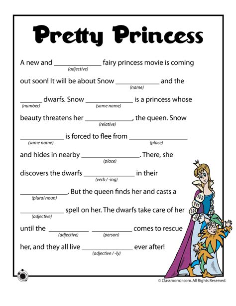 Take turns and keep the kids busy for a long time with this word game. Pretty Princess Mad Libs | Funny mad libs, Mad libs ...