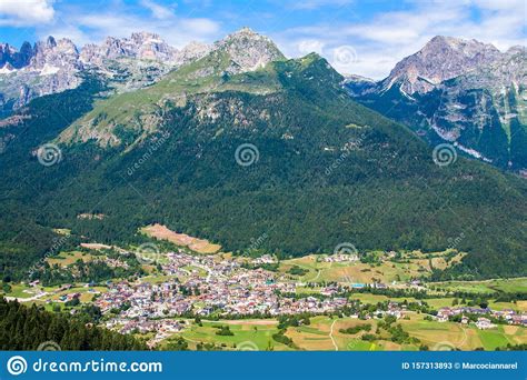 Aerial View Of Andalo In The Dolomites Italy Stock Image Image Of
