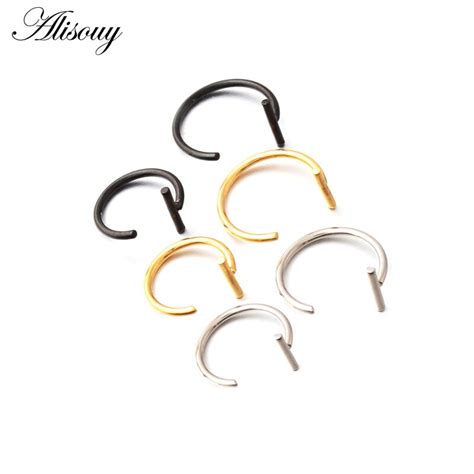 Alisouy 1pc Fake Septum Stainless Steel Nose Ring Gold Color Body Labret Lip Ring Hoop Women