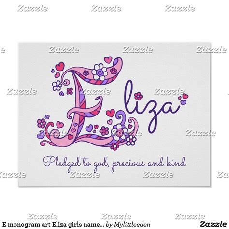 E Monogram Art Eliza Girls Name Meaning Poster Monogram