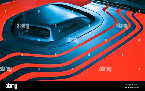 DETROIT, MI/USA - JANUARY 15, 2019: Close-up of a 2019 Dodge Challenger