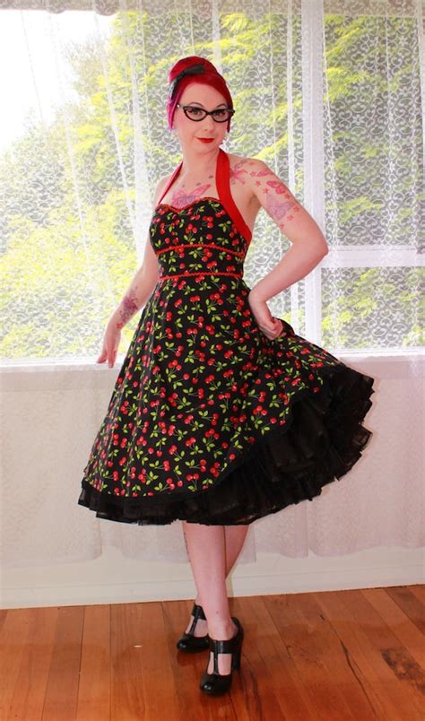 rockabilly cherry juanita dress with red cotton etsy