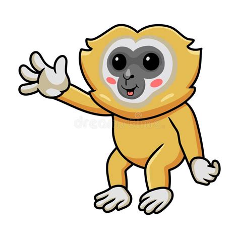Cute Little Gibbon Cartoon Waving Hand Stock Vector Illustration Of