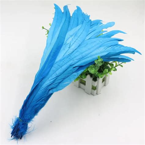 100pcs Turquoise Blue Rooster Chicken Feathers 35 40cm Long Diy Cock Tails Feather For Crafts In