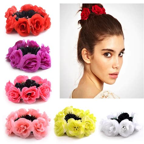 Fashion Flower Hair Bands For Women Girls Satin Big Rose Decor Elastic