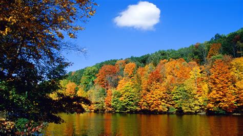 Autumn Fall Rivers Lakes Reflection Sky Clouds Landscapes Wallpaper