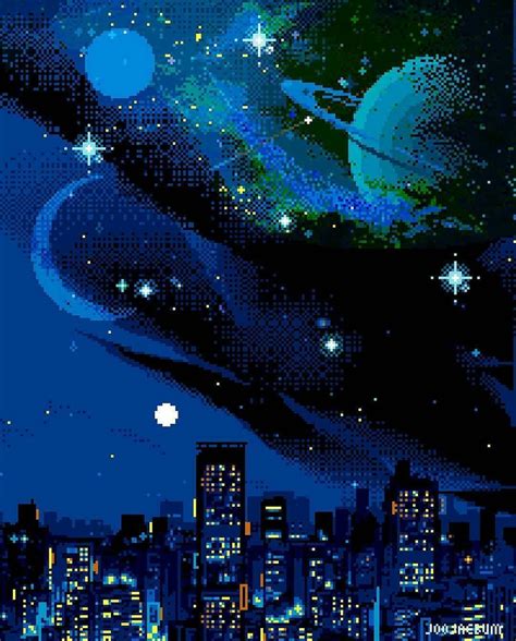 Image of amazon com pixel art anime summer sun japanese aesthetic. 🌠 Skyline at Night 🌃 🔻 Credit: 📸 Joo JaeBum @joojaebum 🖲🖲🖲 in 2020 | Aesthetic art, Pixel city ...