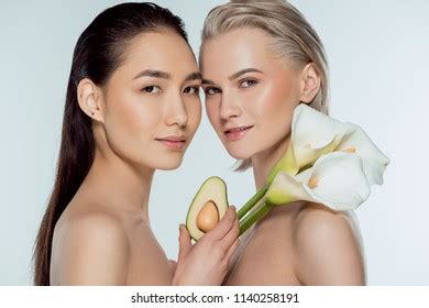 Beautiful Multicultural Naked Girls Posing Avocado Stock Photo Shutterstock