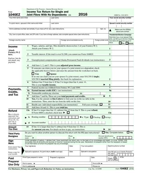 Irs 1040ez Tax Form Template Eligibility And Instructions Free Pdf