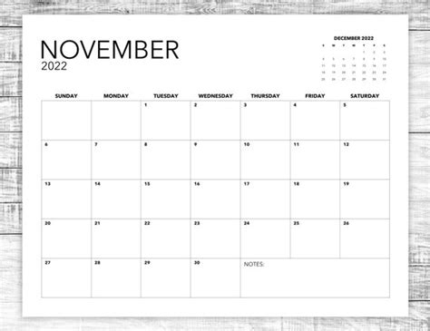 Printable November Calendar 2022 Planner November 2022 Etsy