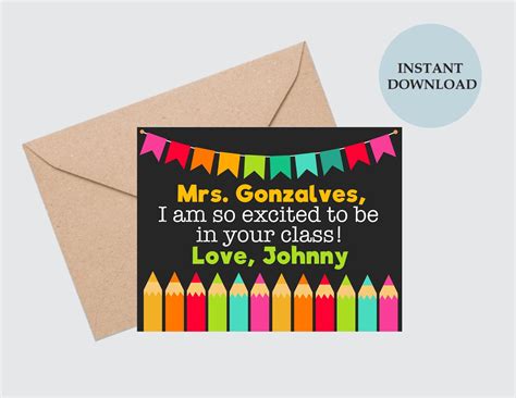 First Day Of School Card For Teacher Printable Back To Etsy