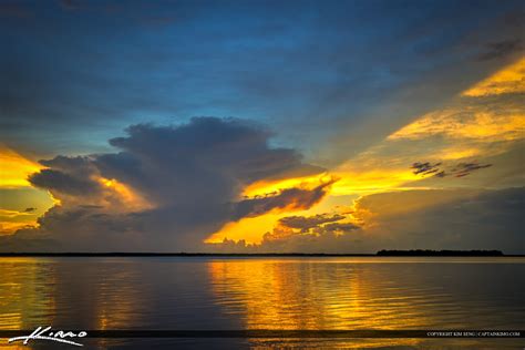 Lake Istokpoga Lake Placid Florida Sunset Over Water Hdr Photography