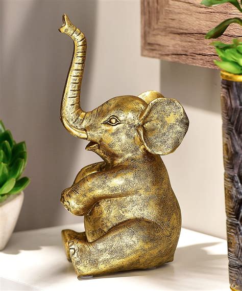 Gold Seated Elephant Figurine Elephant Figurines Elephant Artwork