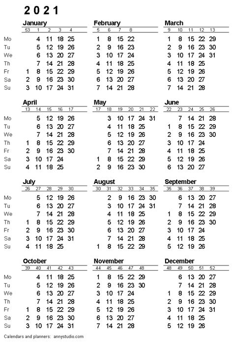 Printable 2021 Calendar With Week Numbers Excel