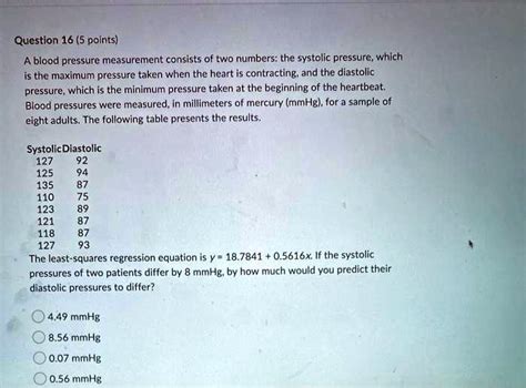 Solved Question 16 5 Points A Blood Pressure Measurement Consists Of