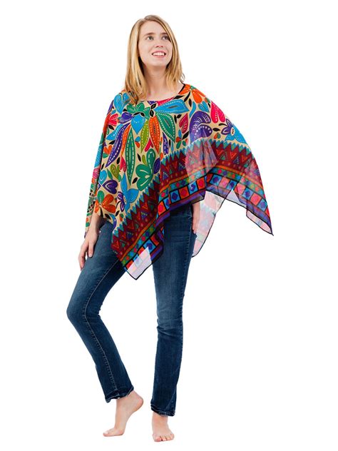 Peacock Embroidered Poncho Colorful Poncho Mexican Traditional Poncho Hand Embroidered Poncho