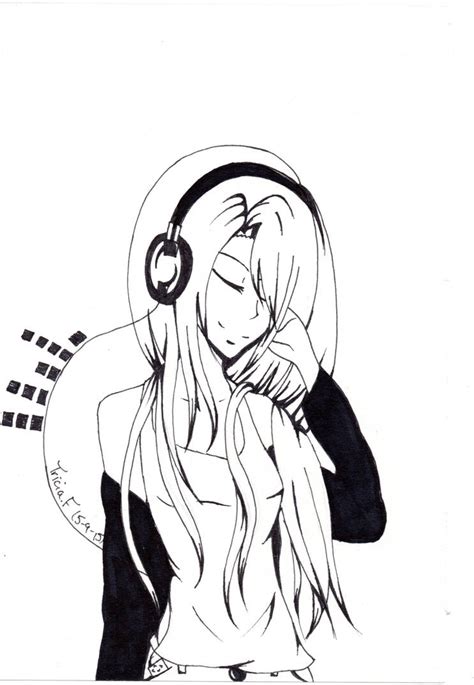 Girl With Headphones Drawing Free Download On Clipartmag