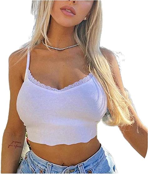 Blouses Sexy White Tank Tops Women Spaghetti Strap V Neck With Lace