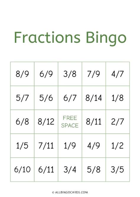 Fractions Bingo Math Activity For Kids