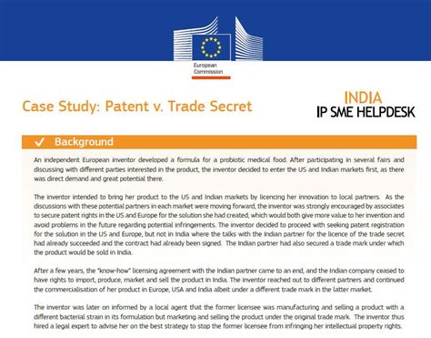 New Case Study Patents Vs Trade Secrets European Commission