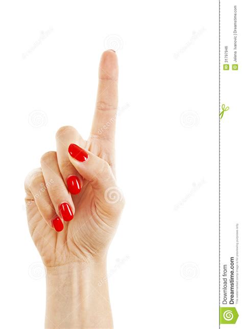 Woman S Hand With Red Nails Pointing With Index Finger Stock Photo
