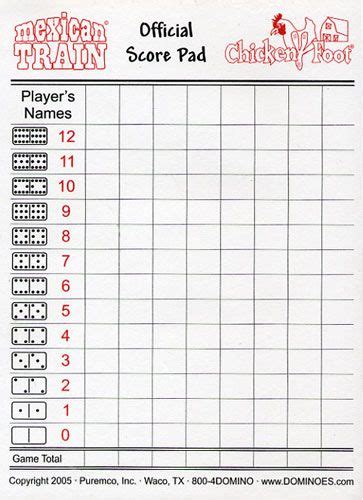 Printable Domino Score Sheets Dominoes Score Sheet