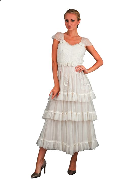 Romantic 40244 Frilled Vintage Inspired Tea Party Dress In Ivory By