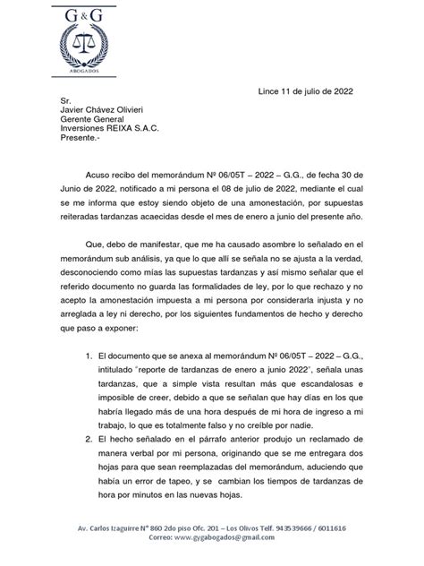 Carta De Descargo Por Tardanza Sancion Con Firma Pdf Gobierno